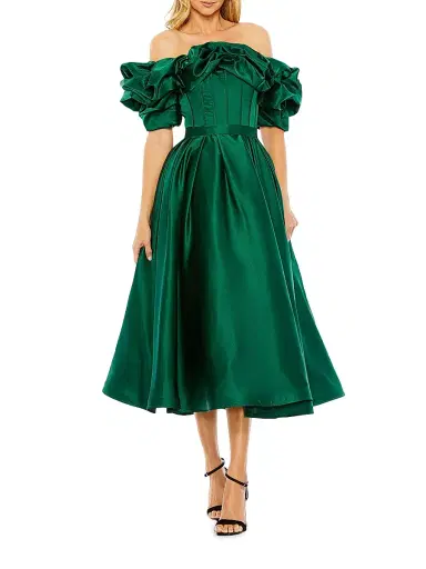 Mac Duggal Women's Satin Off-the-Shoulder Midi-Dress - Emerald - Size 16 | Thumbnail 1