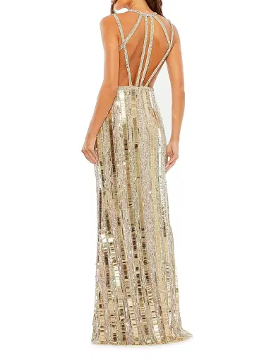 Mac Duggal Women's Bead-Embellished Halter Gown - Silver - Size 12 | Thumbnail 3