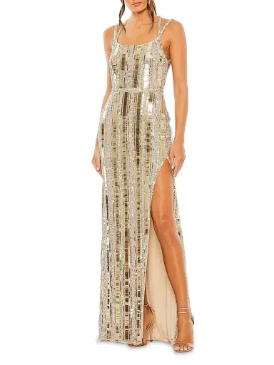 Mac Duggal Women's Bead-Embellished Halter Gown - Silver - Size 12 | Thumbnail 1