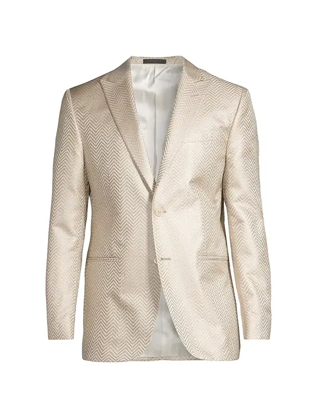 CORNELIANI Men's Silk Chevron Dinner Jacket - Champagne