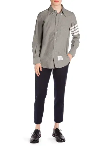 Thom Browne Men's Straight-Fit Button-Down Stripe Long Sleeve Shirt - Med Grey - Size XXL | Thumbnail 2 Thom Browne Men's Straight-Fit Button-Down Stripe Long Sleeve Shirt - Med Grey - Size XXL | Thumbnail 2