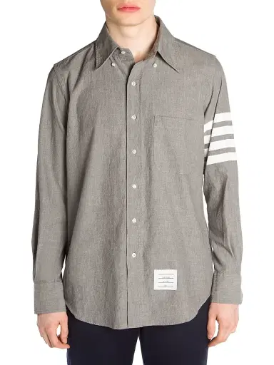 Thom Browne Men's Straight-Fit Button-Down Stripe Long Sleeve Shirt - Med Grey - Size XXL | Thumbnail 3 Thom Browne Men's Straight-Fit Button-Down Stripe Long Sleeve Shirt - Med Grey - Size XXL | Thumbnail 3