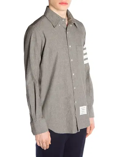 Thom Browne Men's Straight-Fit Button-Down Stripe Long Sleeve Shirt - Med Grey - Size XXL | Thumbnail 4 Thom Browne Men's Straight-Fit Button-Down Stripe Long Sleeve Shirt - Med Grey - Size XXL | Thumbnail 4