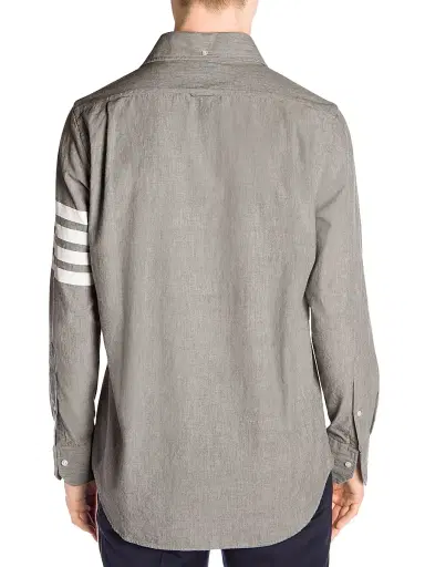 Thom Browne Men's Straight-Fit Button-Down Stripe Long Sleeve Shirt - Med Grey - Size XXL | Thumbnail 5 Thom Browne Men's Straight-Fit Button-Down Stripe Long Sleeve Shirt - Med Grey - Size XXL | Thumbnail 5