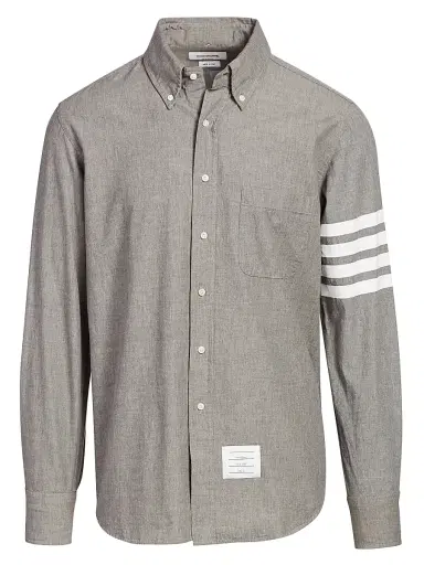 Thom Browne Men's Straight-Fit Button-Down Stripe Long Sleeve Shirt - Med Grey - Size XXL | Thumbnail 1 Thom Browne Men's Straight-Fit Button-Down Stripe Long Sleeve Shirt - Med Grey - Size XXL | Thumbnail 1