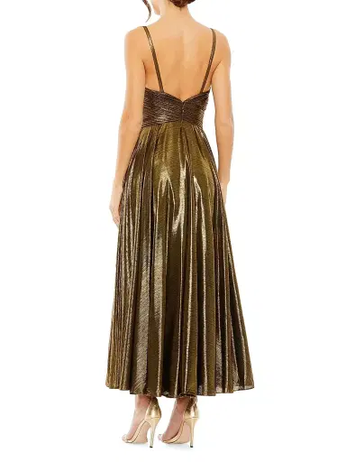 Mac Duggal Women's Sleeveless V-Neck Pleated Midi-Dress - Antique Gold | Thumbnail 2