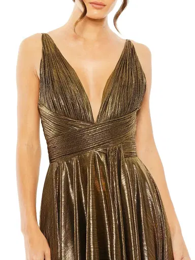 Mac Duggal Women's Sleeveless V-Neck Pleated Midi-Dress - Antique Gold | Thumbnail 3