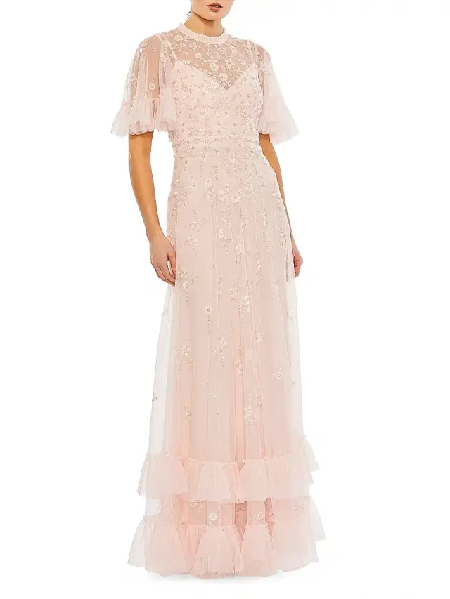 Mac Duggal Women's Floral Sequin-Embellished A-Line Gown - Peach