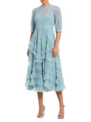 Mac Duggal Women's High-Neck Gathered Tulle Midi-Dress - French Blue | Thumbnail 2