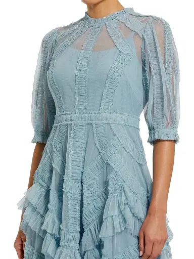 Mac Duggal Women's High-Neck Gathered Tulle Midi-Dress - French Blue | Thumbnail 4