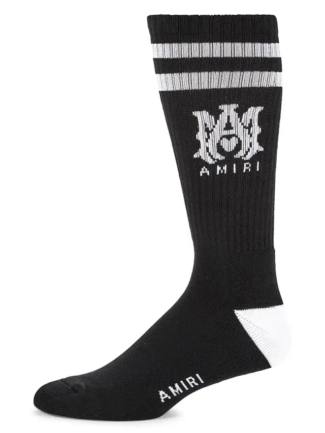 Amiri Men's Ribbed Logo Sport Socks - Black
