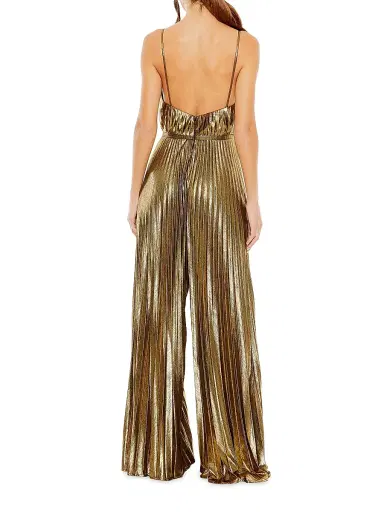 Mac Duggal Women's Pleated V-Neck Jumpsuit - Antique Gold | Thumbnail 2