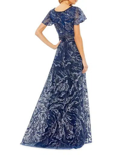 Mac Duggal Women's Beaded & Embroidered Short-Sleeve Gown - Navy | Thumbnail 2