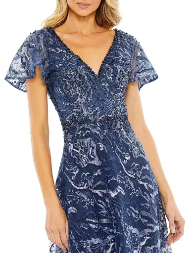 Mac Duggal Women's Beaded & Embroidered Short-Sleeve Gown - Navy | Thumbnail 3