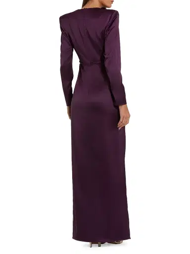 Mac Duggal Women's Satin Power Shoulder Gown - Eggplant - Size 18 | Thumbnail 2