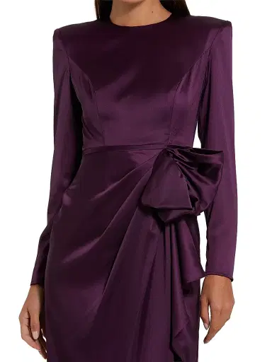 Mac Duggal Women's Satin Power Shoulder Gown - Eggplant - Size 18 | Thumbnail 3