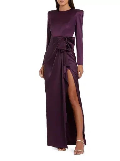 Mac Duggal Women's Satin Power Shoulder Gown - Eggplant - Size 18 | Thumbnail 1