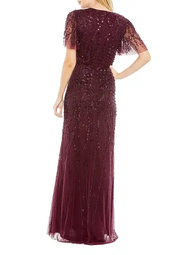 Mac Duggal Women's Embellished Tulle Wrap-Effect Column Gown | Thumbnail 3 Mac Duggal Women's Embellished Tulle Wrap-Effect Column Gown | Thumbnail 3