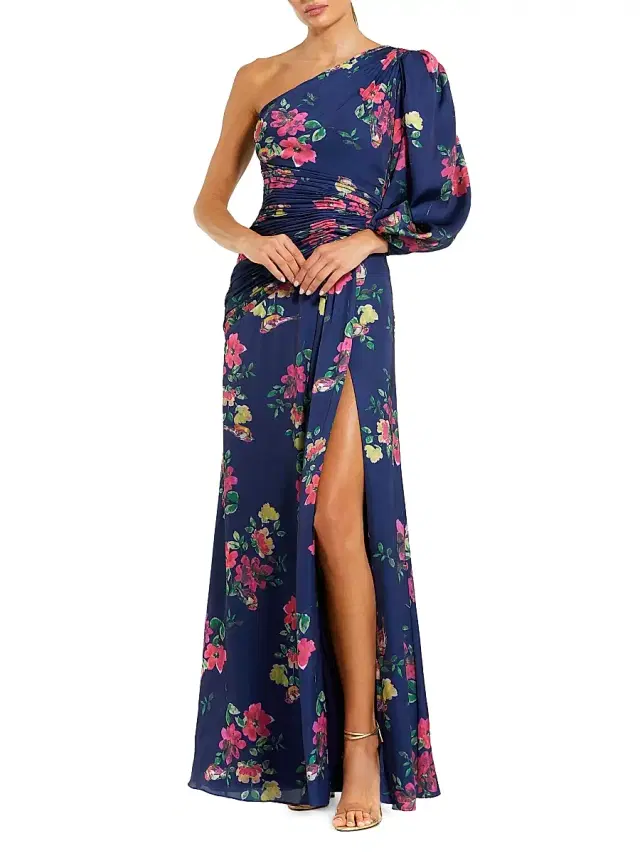Mac Duggal Women's leena Floral One-Shoulder Gown - Navy Floral