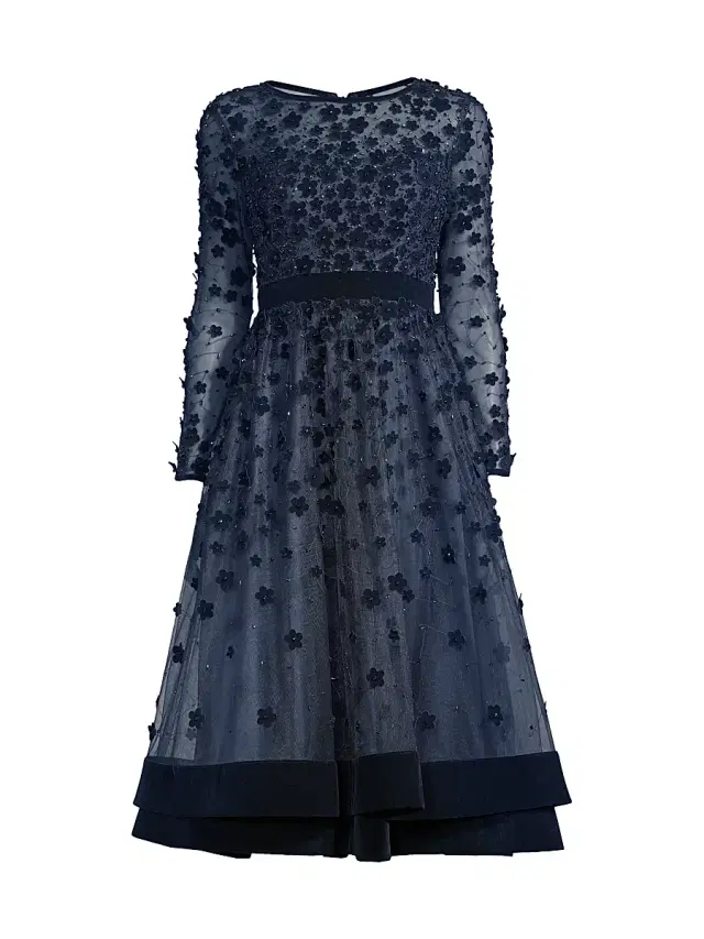 Mac Duggal Women's Floral Appliqué Tea Dress - Midnight