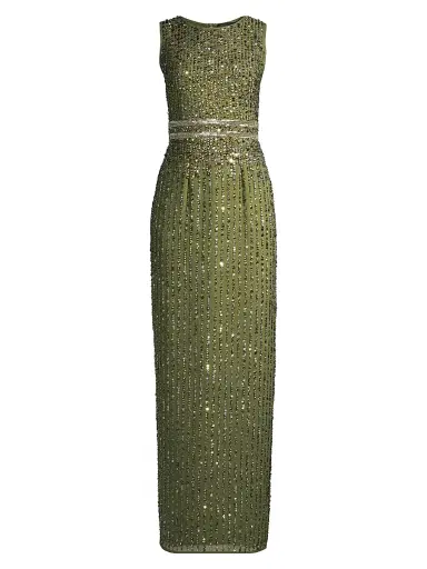 Mac Duggal Women's Beaded Column Gown - Olive - Size 4 | Thumbnail 1