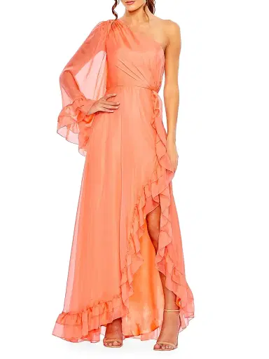 Mac Duggal Women's Ieena One-Shoulder Ruffled Gown - Light Coral | Thumbnail 1 Mac Duggal Women's Ieena One-Shoulder Ruffled Gown - Light Coral | Thumbnail 1