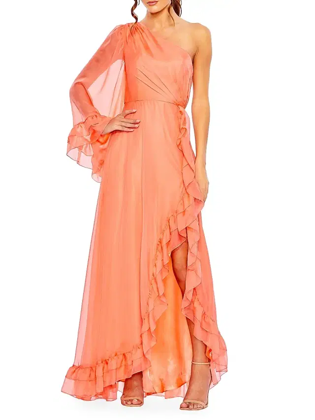 Mac Duggal Women's Ieena One-Shoulder Ruffled Gown - Light Coral