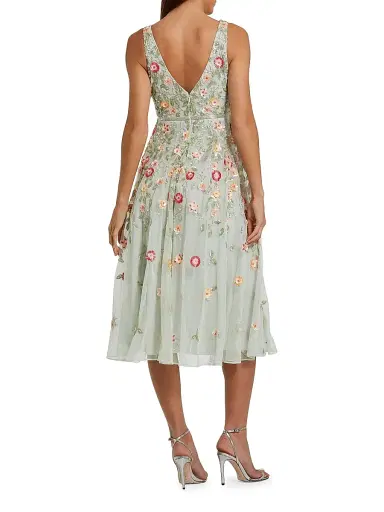 Mac Duggal Women's Cocktail Floral Embroidered V-Neck Midi-Dress | Thumbnail 3 Mac Duggal Women's Cocktail Floral Embroidered V-Neck Midi-Dress | Thumbnail 3