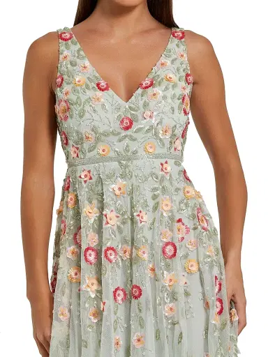 Mac Duggal Women's Cocktail Floral Embroidered V-Neck Midi-Dress | Thumbnail 4 Mac Duggal Women's Cocktail Floral Embroidered V-Neck Midi-Dress | Thumbnail 4