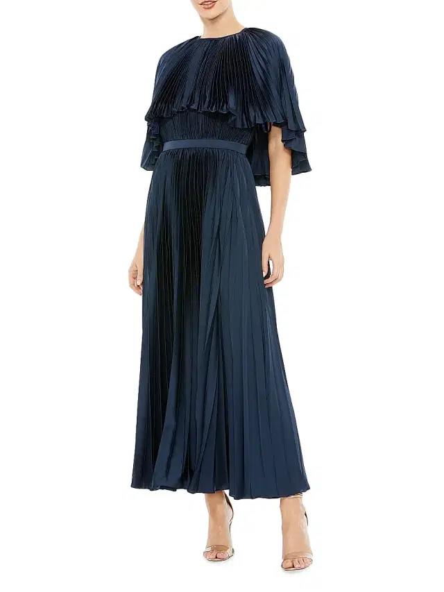 Mac Duggal Women's Plissé Cape-Sleeve Cocktail Dress - Midnight