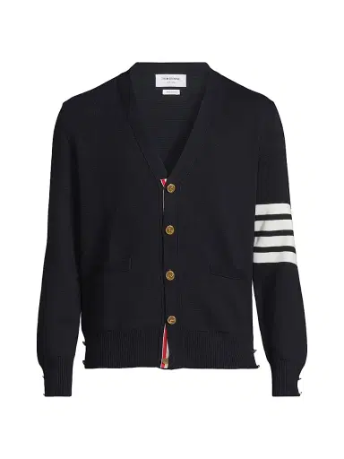 Thom Browne Men's Milano 4-Bar Cotton Cardigan - Navy - Size Large | Thumbnail 1 Thom Browne Men's Milano 4-Bar Cotton Cardigan - Navy - Size Large | Thumbnail 1