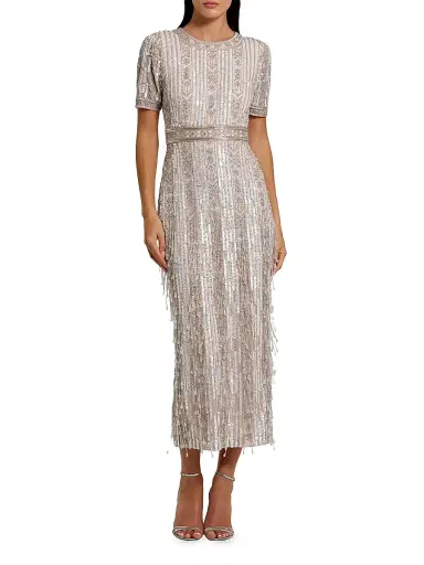Mac Duggal Women's Cocktail Geometric Beaded Midi-Dress - Blush - Size 16 | Thumbnail 1 Mac Duggal Women's Cocktail Geometric Beaded Midi-Dress - Blush - Size 16 | Thumbnail 1