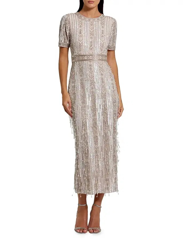 Mac Duggal Women's Cocktail Geometric Beaded Midi-Dress - Blush