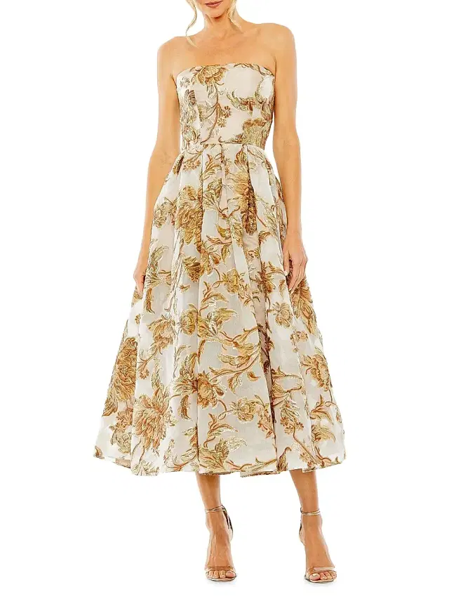 Mac Duggal Women's Strapless Brocade Midi-Dress - Bronze