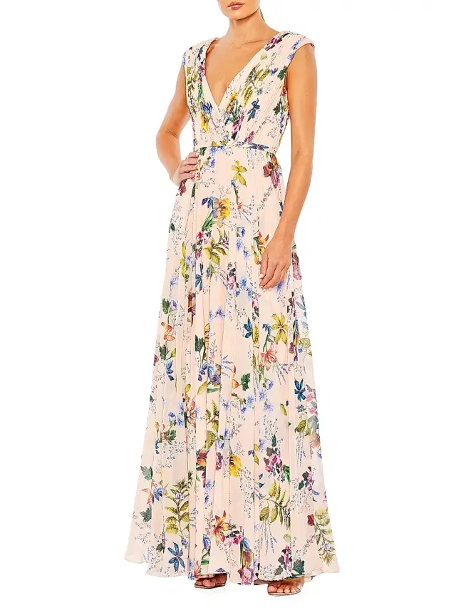 Mac Duggal Women's Pleated Floral A-Line Gown - Pink Multi