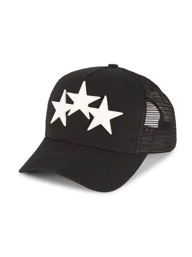 AMIRI Men's Star Leather Trucker Hat - Black White | Thumbnail 1