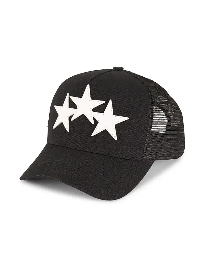 Men's Star Leather Trucker Hat - Black White