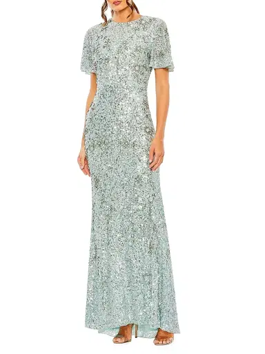 Mac Duggal Women's Flutter-Sleeve Sequin Gown - French Blue | Thumbnail 1 Mac Duggal Women's Flutter-Sleeve Sequin Gown - French Blue | Thumbnail 1
