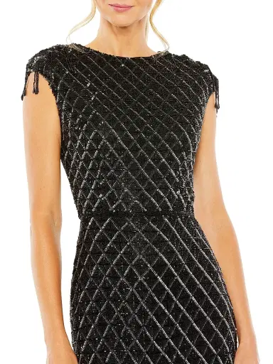 Mac Duggal Women's Crystal Fringe Cap-Sleeve Dress - Black | Thumbnail 3