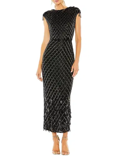 Mac Duggal Women's Crystal Fringe Cap-Sleeve Dress - Black | Thumbnail 1