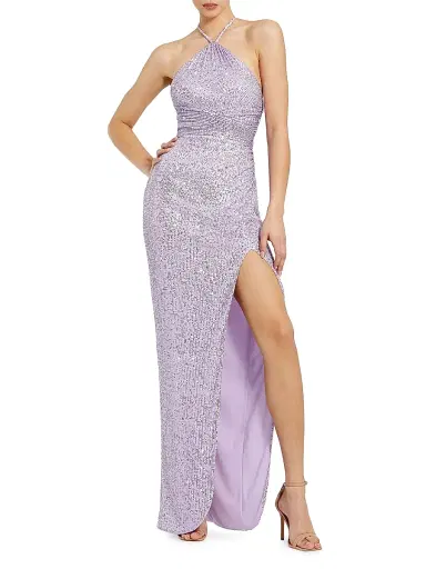 Mac Duggal Women's Gathered Sequined Halter Gown - Lilac | Thumbnail 1