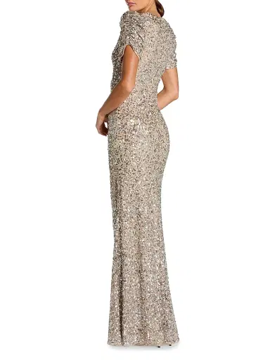 Mac Duggal Women's Beaded Short-Sleeve Gown - Beige Silver | Thumbnail 2