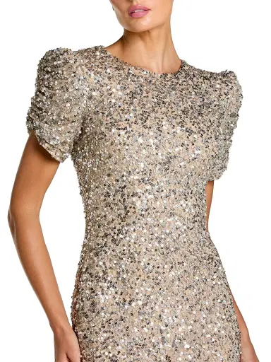 Mac Duggal Women's Beaded Short-Sleeve Gown - Beige Silver | Thumbnail 3