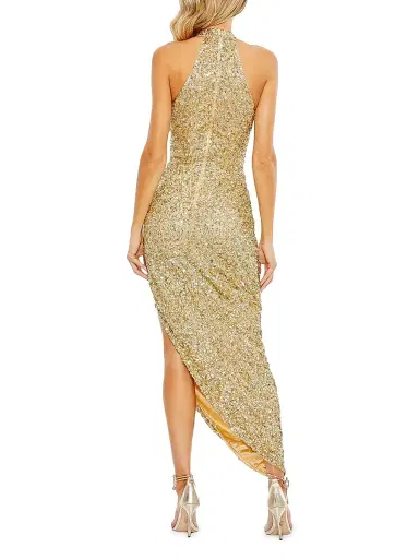 Mac Duggal Women's Sequined Keyhole-Neck Asymmetrical Gown - Gold | Thumbnail 2