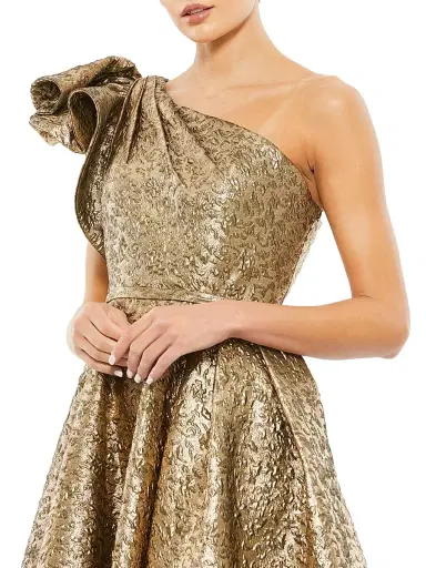 Mac Duggal Women's Asymmetric Metallic Tea-Length Dress - Antique Bronze - Size 16 | Thumbnail 3 Mac Duggal Women's Asymmetric Metallic Tea-Length Dress - Antique Bronze - Size 16 | Thumbnail 3