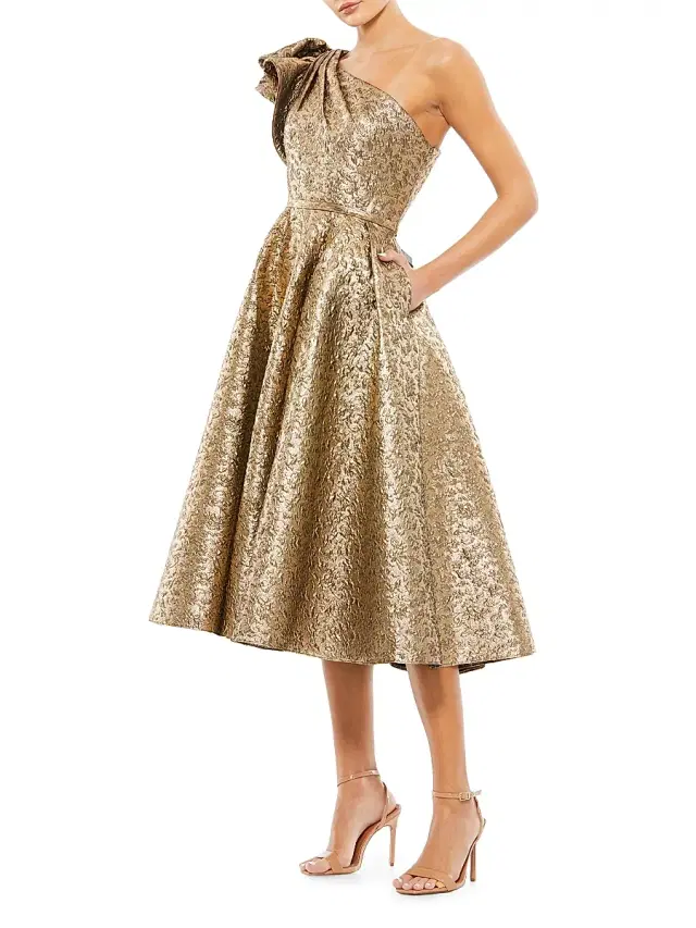 Mac Duggal Women's Asymmetric Metallic Tea-Length Dress - Antique Bronze - Size 16