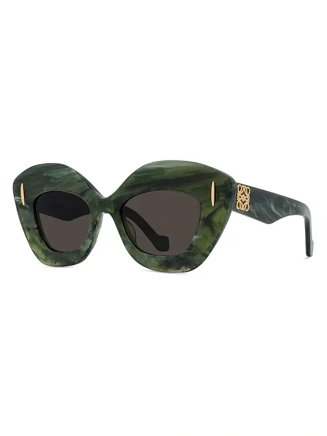 LOEWE Women's Anagram 48MM Cat-Eye Sunglasses - Grey Green Horn