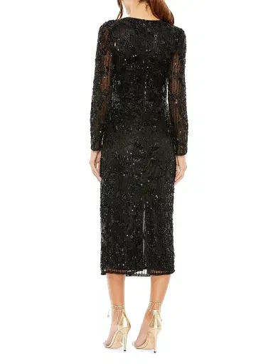 Mac Duggal Women's Beaded Long-Sleeve Midi-Dress - Black | Thumbnail 2