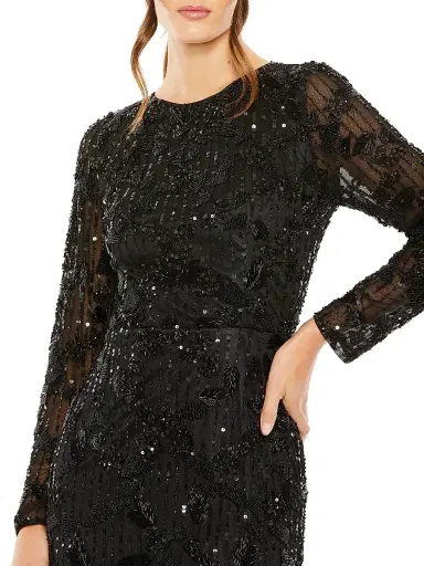 Mac Duggal Women's Beaded Long-Sleeve Midi-Dress - Black | Thumbnail 3