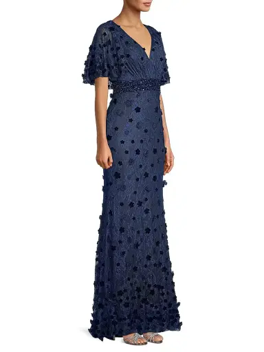 Mac Duggal Women's Floral Embellished V-Neck Gown - Midnight - Size 18 | Thumbnail 4 Mac Duggal Women's Floral Embellished V-Neck Gown - Midnight - Size 18 | Thumbnail 4